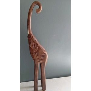 Wooden Elephant Statue Hand Carved Trunk Up Good Luck Home Decor‎